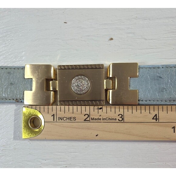 Vintage Blue Ostrich Leather Lionhead Sectional Gold Tone Link Belt 32\